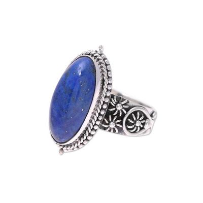 Alternate image for Oval Lapis Lazuli and Sterling Silver Cocktail Ring Vast Sky