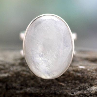 Alternate image for Rainbow Moonstone Cocktail Ring Artisan Silver Jewelry Radiant Light