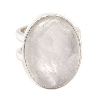 Alternate image for Rainbow Moonstone Cocktail Ring Artisan Silver Jewelry Radiant Light