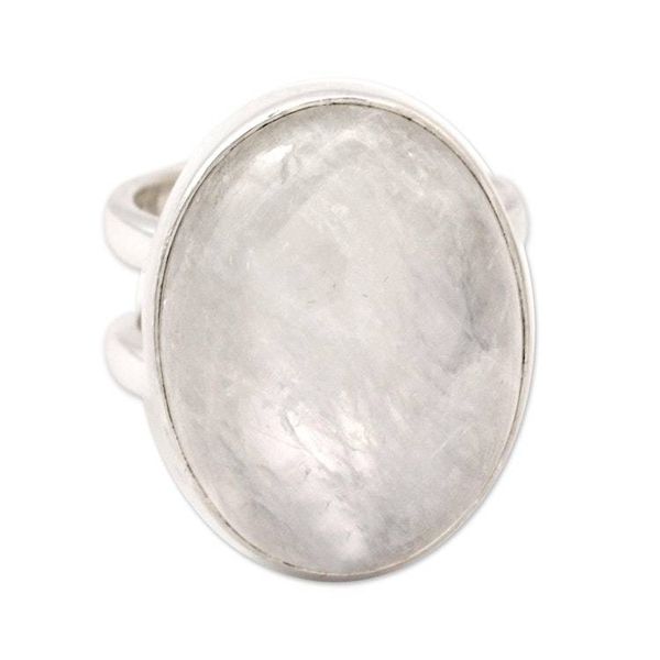 Alternate image for Rainbow Moonstone Cocktail Ring Artisan Silver Jewelry Radiant Light