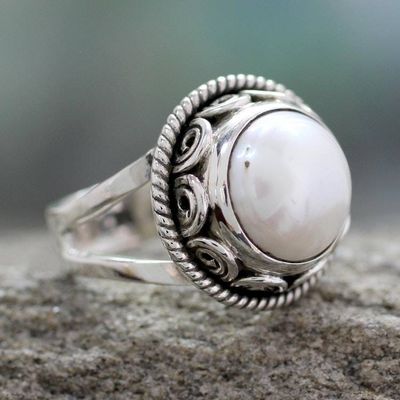 Primary image for Pearl Cocktail Ring in Sterling Silver Handmade in India Perfect Love