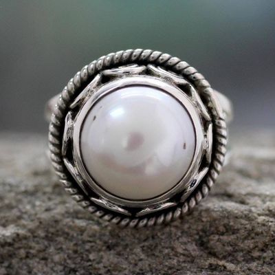 Alternate image for Pearl Cocktail Ring in Sterling Silver Handmade in India Perfect Love