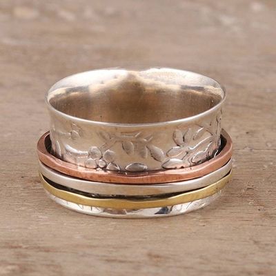 Alternate image for Floral Sterling Silver Spinner Ring from India Floral Rush