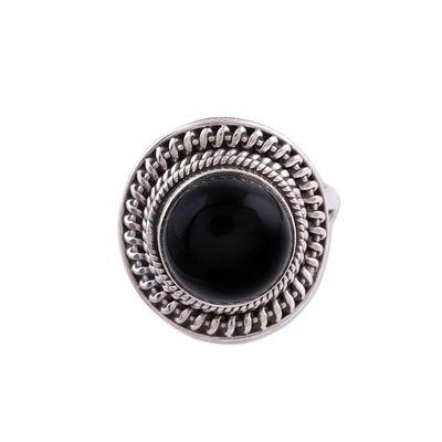 Alternate image for Handcrafted Sterling Silver and Onyx Cocktail Ring Mystical Delight