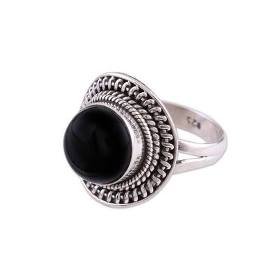 Alternate image for Handcrafted Sterling Silver and Onyx Cocktail Ring Mystical Delight