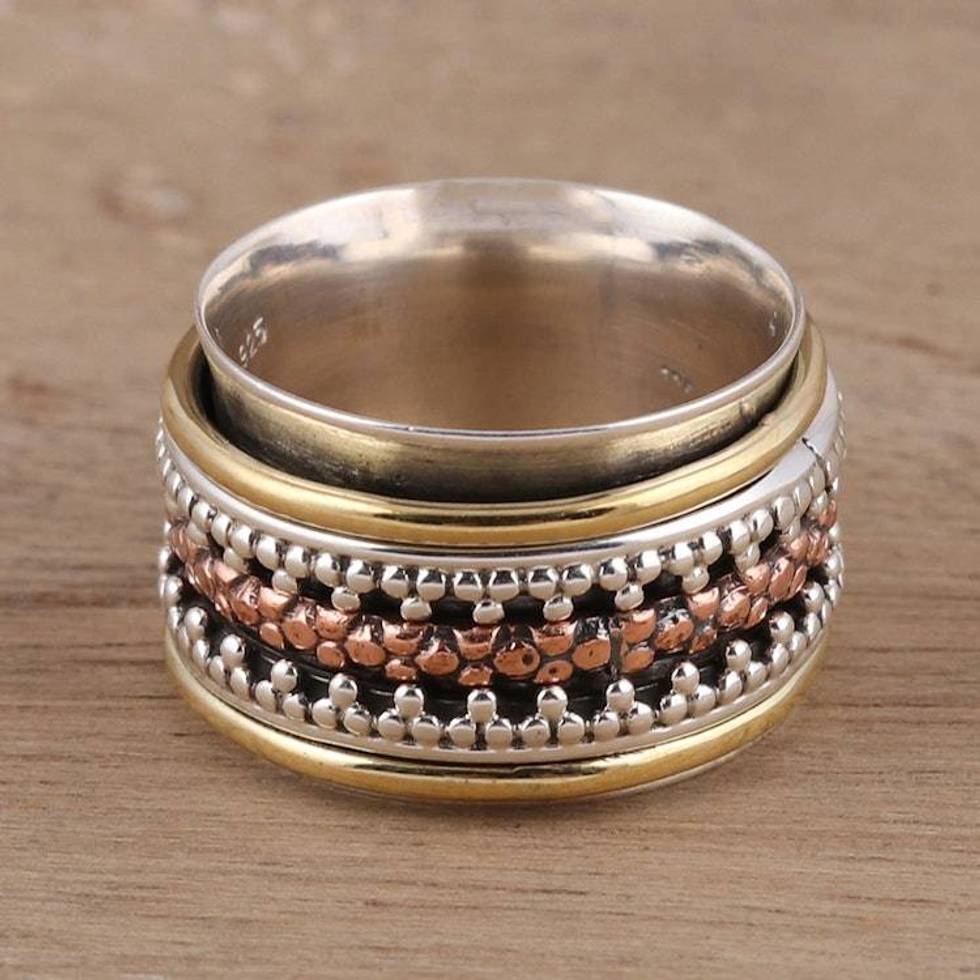 Dot Motif Sterling Silver Spinner Ring from India 'Royal Trance'