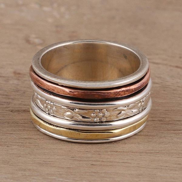 Alternate image for Sterling Silver Spinner Ring Crafted in India Exciting Garden