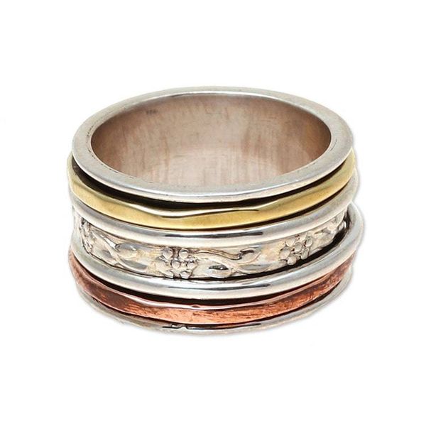 Alternate image for Sterling Silver Spinner Ring Crafted in India Exciting Garden
