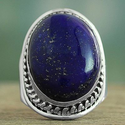 Alternate image for Lapis Lazuli Sterling Silver Ring Handmade in India Captivating Blue