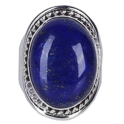 Alternate image for Lapis Lazuli Sterling Silver Ring Handmade in India Captivating Blue