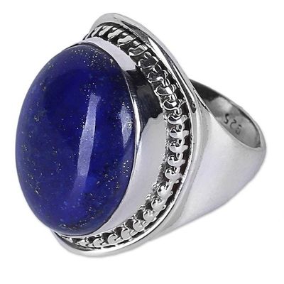 Alternate image for Lapis Lazuli Sterling Silver Ring Handmade in India Captivating Blue