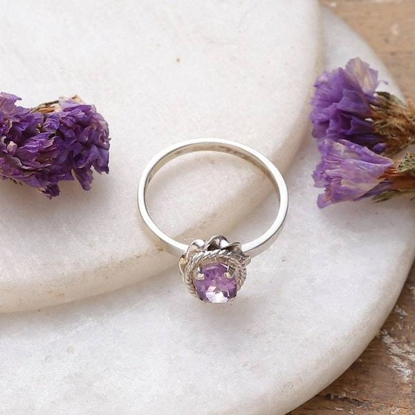 Alternate image for Hand Made Sterling Silver Amethyst Single Stone Ring India Regal Glamour