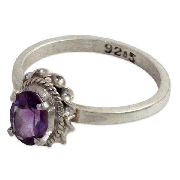 Alternate image for Hand Made Sterling Silver Amethyst Single Stone Ring India Regal Glamour