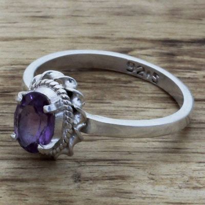 Alternate image for Hand Made Sterling Silver Amethyst Single Stone Ring India Regal Glamour
