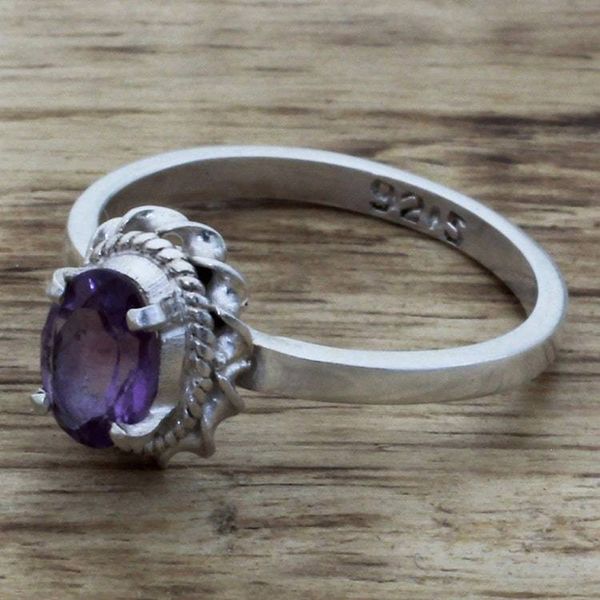 Alternate image for Hand Made Sterling Silver Amethyst Single Stone Ring India Regal Glamour