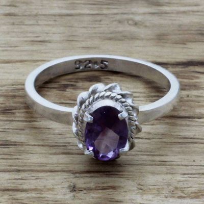 Alternate image for Hand Made Sterling Silver Amethyst Single Stone Ring India Regal Glamour
