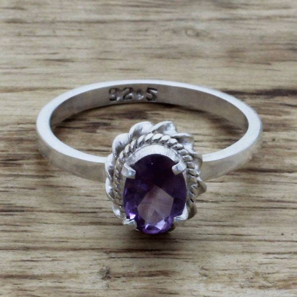 Alternate image for Hand Made Sterling Silver Amethyst Single Stone Ring India Regal Glamour