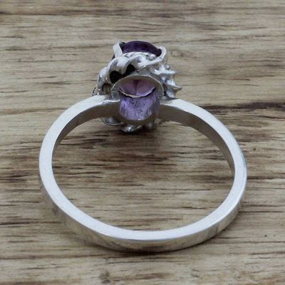 Alternate image for Hand Made Sterling Silver Amethyst Single Stone Ring India Regal Glamour