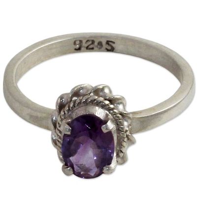 Alternate image for Hand Made Sterling Silver Amethyst Single Stone Ring India Regal Glamour