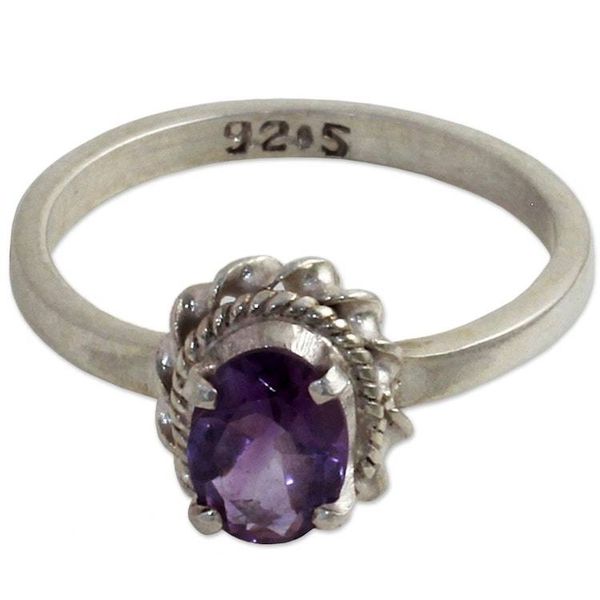 Alternate image for Hand Made Sterling Silver Amethyst Single Stone Ring India Regal Glamour