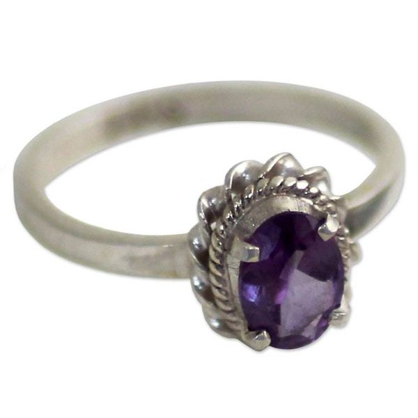 Alternate image for Hand Made Sterling Silver Amethyst Single Stone Ring India Regal Glamour