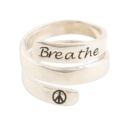 Alternate image for Sterling Silver Wrap Ring with Breathe Inscription Breathe in Peace