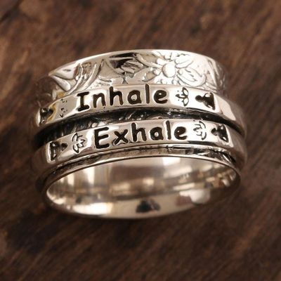 Primary image for Sterling Silver Inhale Exhale Meditation Spinner Ring Just Breathe