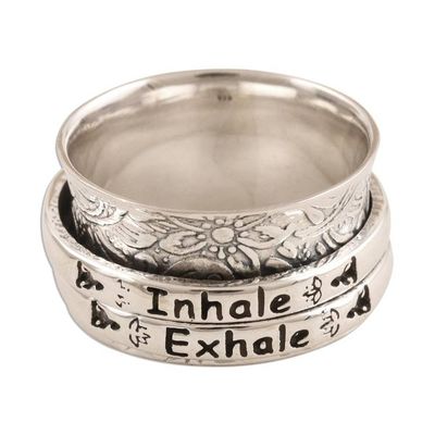 Alternate image for Sterling Silver Inhale Exhale Meditation Spinner Ring Just Breathe