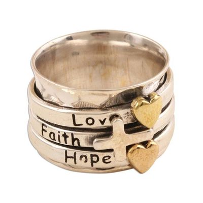 Alternate image for Sterling Silver Meditation Spinner Ring Love Faith Hope Spiritual Gifts