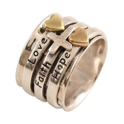 Alternate image for Sterling Silver Meditation Spinner Ring Love Faith Hope Spiritual Gifts