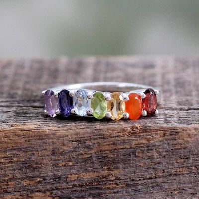 Alternate image for Multi Gemstone Sterling Silver Ring Chakra Jewelry Positivity