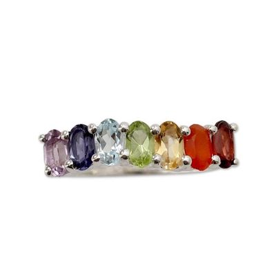 Alternate image for Multi Gemstone Sterling Silver Ring Chakra Jewelry Positivity