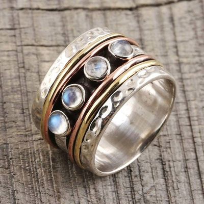 Alternate image for Natural Rainbow Moonstone Spinner Ring from India Eternal Meditation