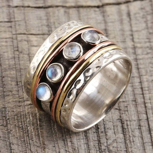Alternate image for Natural Rainbow Moonstone Spinner Ring from India Eternal Meditation