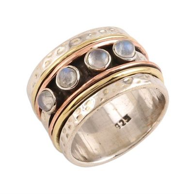 Alternate image for Natural Rainbow Moonstone Spinner Ring from India Eternal Meditation