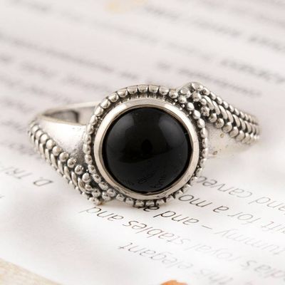 Alternate image for Black Onyx and Oxidized Sterling Silver Ring New Moon at Midnight