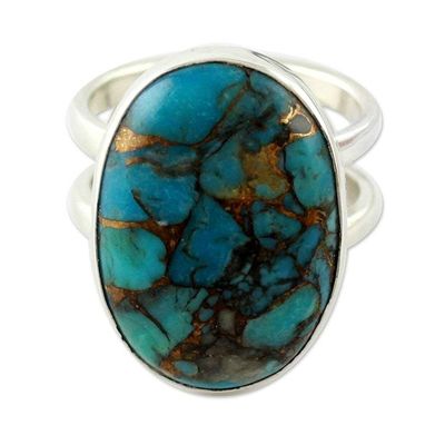 Alternate image for Blue Composite Turquoise Sterling Silver Ring Blue Island