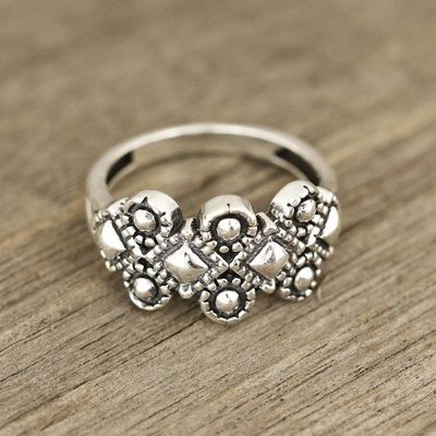 Primary image for Patterned Sterling Silver Band Ring from India Fantastic Composition