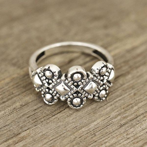 Alternate image for Patterned Sterling Silver Band Ring from India Fantastic Composition