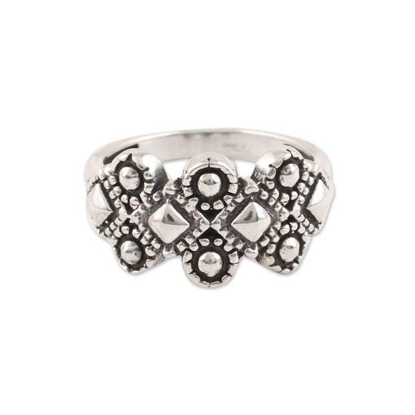 Alternate image for Patterned Sterling Silver Band Ring from India Fantastic Composition