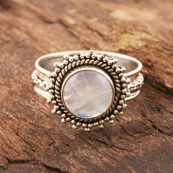Alternate image for Sterling Silver and Rainbow Moonstone Cocktail Ring Chained