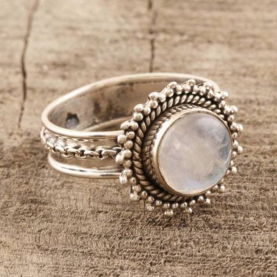 Alternate image for Sterling Silver and Rainbow Moonstone Cocktail Ring Chained