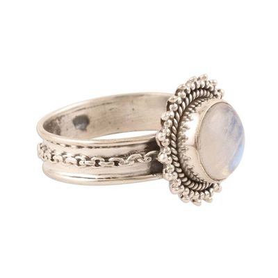 Alternate image for Sterling Silver and Rainbow Moonstone Cocktail Ring Chained