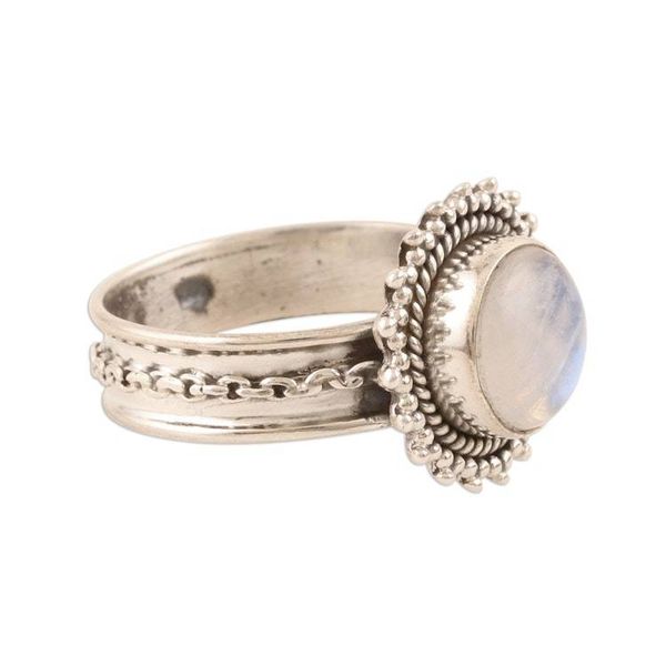 Alternate image for Sterling Silver and Rainbow Moonstone Cocktail Ring Chained