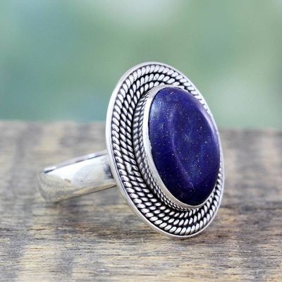 Primary image for Lapis Lazuli Ring in Sterling Silver from India Jewelry Mystic Intuition