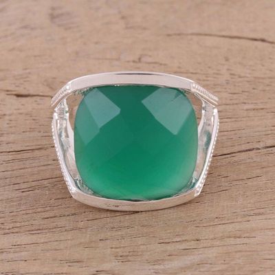 Alternate image for Faceted Green Onyx Cocktail Ring in Sterling Silver Verdant Depths