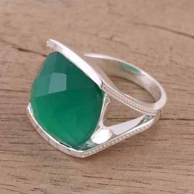 Alternate image for Faceted Green Onyx Cocktail Ring in Sterling Silver Verdant Depths