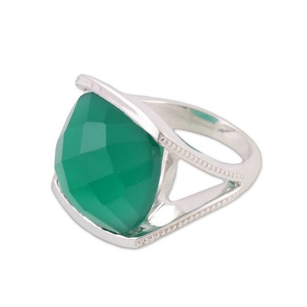Alternate image for Faceted Green Onyx Cocktail Ring in Sterling Silver Verdant Depths