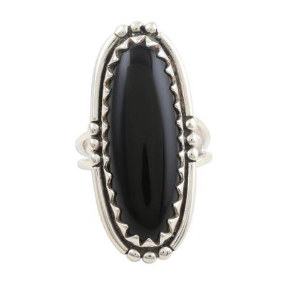 Alternate image for Oval Cabochon of Black Onyx Cocktail Ring Crowned in Glory in Black