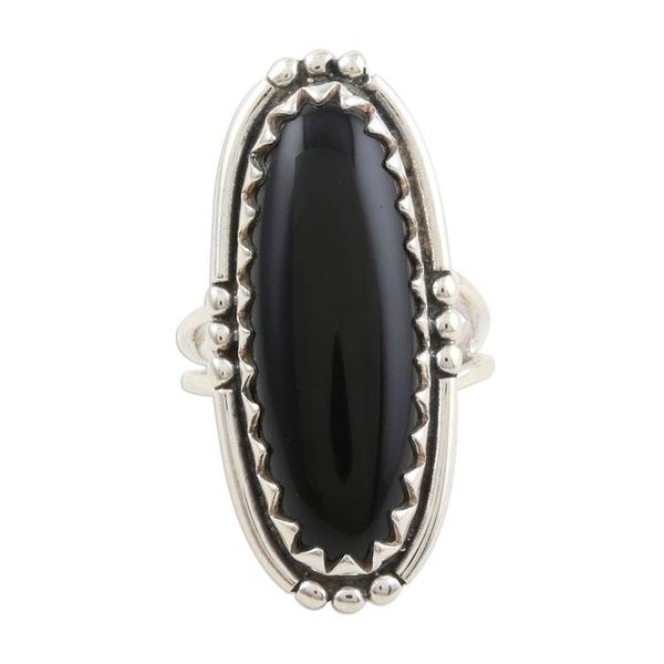 Alternate image for Oval Cabochon of Black Onyx Cocktail Ring Crowned in Glory in Black